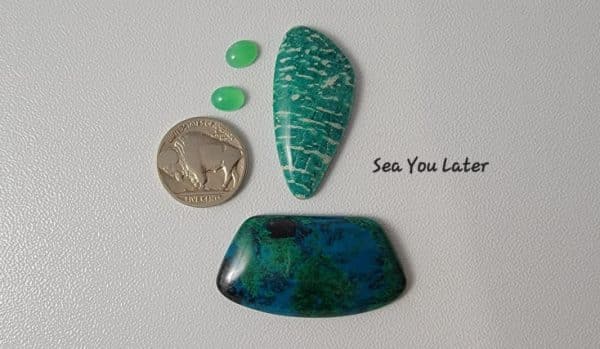 chrysoprase, chrysocolla,, amazonite cabochons.